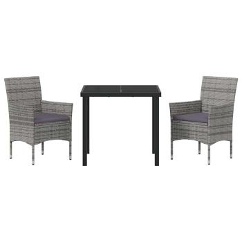 3-teiliges Garten-Ess-Set Grau Poly-Rattan