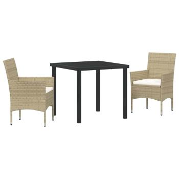 3-teiliges Garten-Essset Beige Poly Rattan