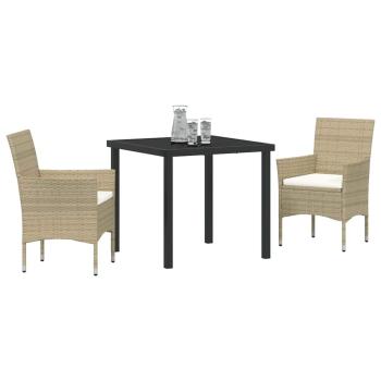 3-teiliges Garten-Essset Beige Poly Rattan