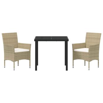 3-teiliges Garten-Essset Beige Poly Rattan