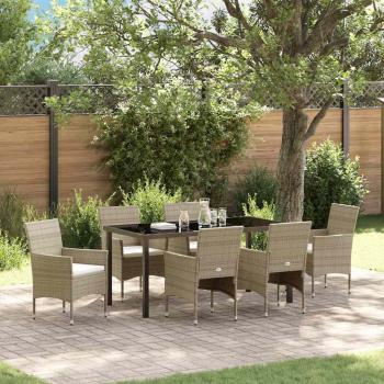 ARDEBO.de - 7-teiliges Garten-Esszimmer-Set Beige Poly-Rattan