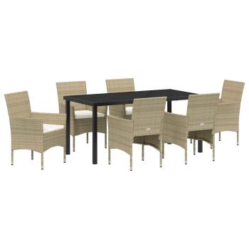 7-teiliges Garten-Esszimmer-Set Beige Poly-Rattan