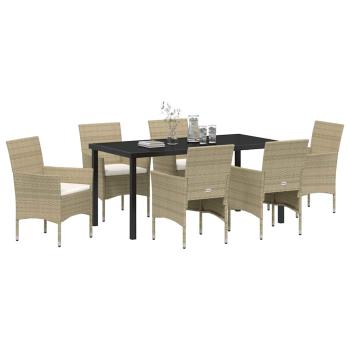 7-teiliges Garten-Esszimmer-Set Beige Poly-Rattan