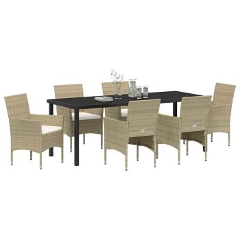 Garten Essgruppe 7 stk. Beige Poly-Rattan