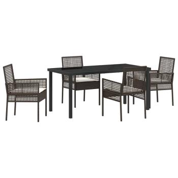 5-teiliges Garten Esstischset mit Kissen Braun Poly Rattan