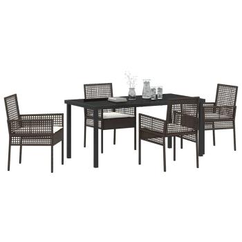 5-teiliges Garten Esstischset mit Kissen Braun Poly Rattan
