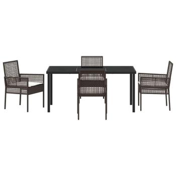 5-teiliges Garten Esstischset mit Kissen Braun Poly Rattan