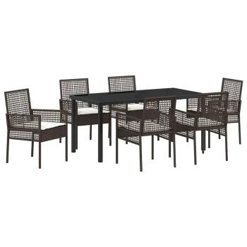 7-teiliges Garten Essset mit Kissen Braun Poly Rattan