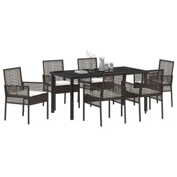 7-teiliges Garten Essset mit Kissen Braun Poly Rattan