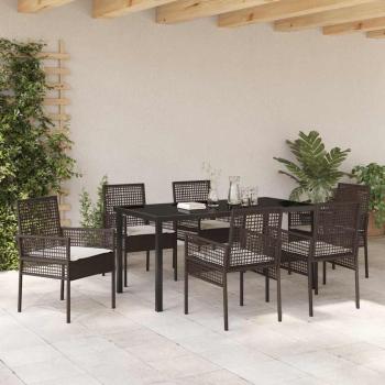 7-teiliges Garten Essset mit Kissen Braun Poly Rattan
