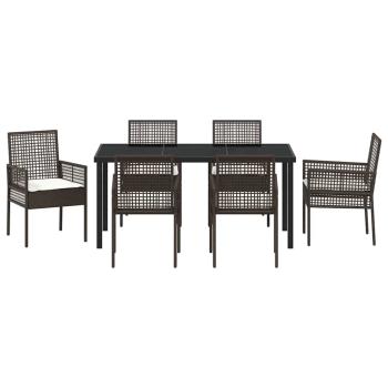7-teiliges Garten Essset mit Kissen Braun Poly Rattan