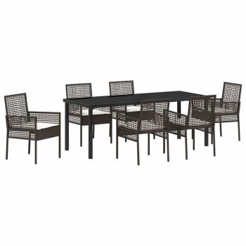 7-teilige Garten Essgruppe mit Kissen Braunes Poly Rattan