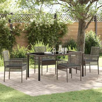 ARDEBO.de - 5-teiliges Garten-Dining-Set mit Kissen Grau Poly-Rattan