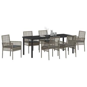 ARDEBO.de - 7-teiliges Garten-Essset mit Kissen Grau Poly Rattan