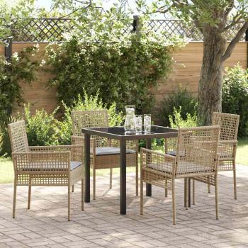 ARDEBO.de - 5-teilige Garten-Essgruppe mit Kissen Beige Poly Rattan