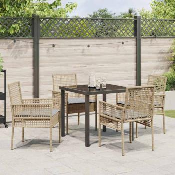 5-teilige Garten-Essgruppe mit Kissen Beige Poly Rattan