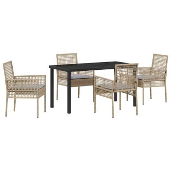 5-teiliges Garten Essgruppe mit Kissen Beige Poly Rattan