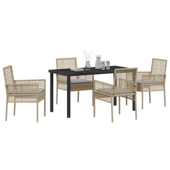 5-teiliges Garten Essgruppe mit Kissen Beige Poly Rattan