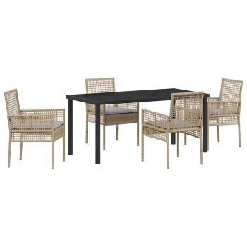 5-teiliges Garten Essset mit Kissen Beige Poly Rattan
