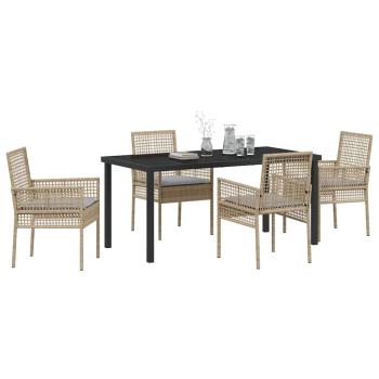 5-teiliges Garten Essset mit Kissen Beige Poly Rattan