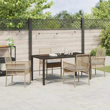 5-teiliges Garten Essset mit Kissen Beige Poly Rattan