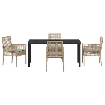 5-teiliges Garten Essset mit Kissen Beige Poly Rattan
