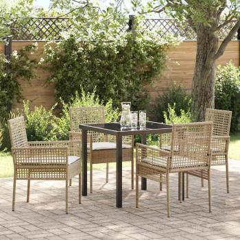 ARDEBO.de - 5-teiliges Garten Esszimmerset mit Kissen in Beige aus Poly Rattan