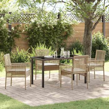 ARDEBO.de - 5-teiliges Garten Esszimmer Set mit Kissen Beige Poly Rattan