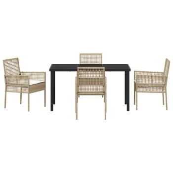 5-teiliges Garten Esszimmer Set mit Kissen Beige Poly Rattan