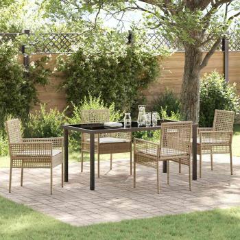 ARDEBO.de - 5-teilige Garten Essgruppe mit Kissen Beige Poly Rattan