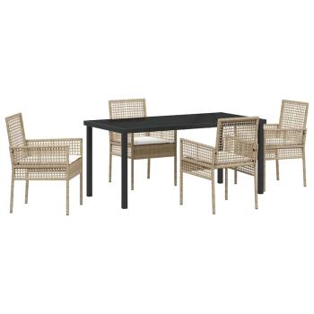 5-teilige Garten Essgruppe mit Kissen Beige Poly Rattan