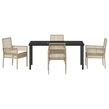 5-teilige Garten Essgruppe mit Kissen Beige Poly Rattan
