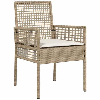 7-teiliges Garten Esszimmer Set mit Kissen Beige Poly Rattan