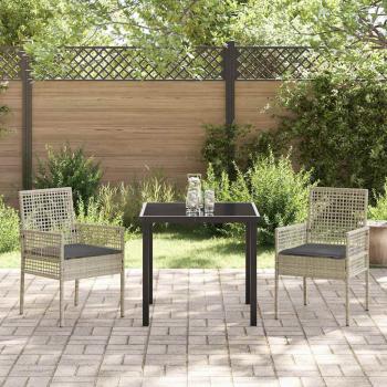 3-teilige Garten-Essgruppe mit Kissen Hellgrau Poly Rattan