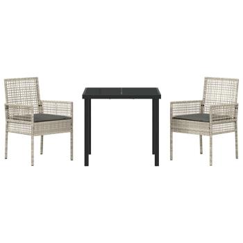 3-teilige Garten-Essgruppe mit Kissen Hellgrau Poly Rattan