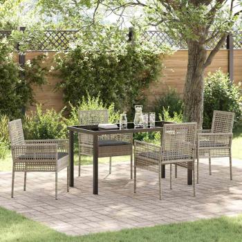 ARDEBO.de - 5-teiliges Garten-Essgruppen-Set mit Kissen Hellgrau Poly Rattan
