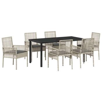 7-teiliges Garten Essset mit Kissen Hellgrau Poly Rattan