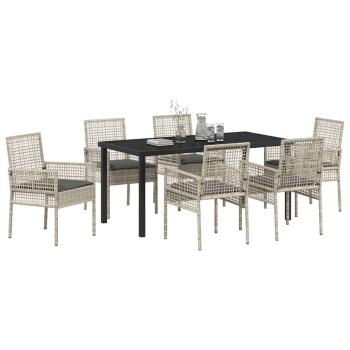 7-teiliges Garten Essset mit Kissen Hellgrau Poly Rattan