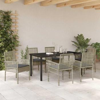 7-teiliges Garten Essset mit Kissen Hellgrau Poly Rattan
