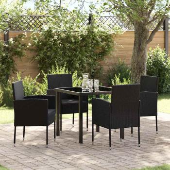 ARDEBO.de - 5-teiliges Garten-Ess-Set mit Kissen Schwarz Poly-Rattan