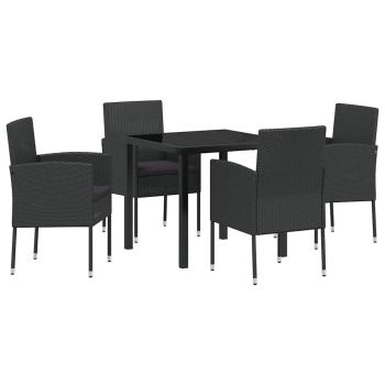 5-teiliges Garten-Ess-Set mit Kissen Schwarz Poly-Rattan
