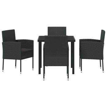 5-teiliges Garten-Ess-Set mit Kissen Schwarz Poly-Rattan