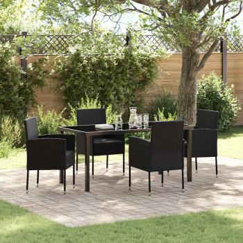 ARDEBO.de - 5-teiliges Garten Esstischset mit Kissen Schwarz Poly-Rattan