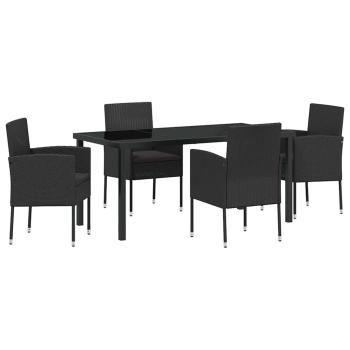 5-teiliges Garten Esstischset mit Kissen Schwarz Poly-Rattan