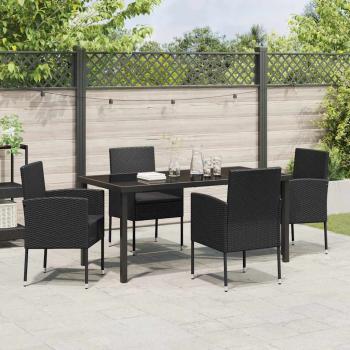 5-teiliges Garten Esstischset mit Kissen Schwarz Poly-Rattan