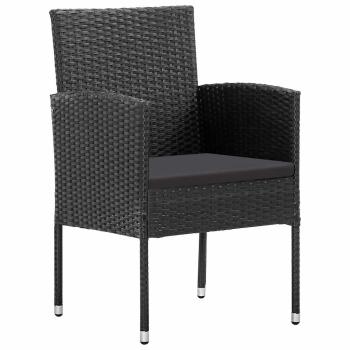 5-teiliges Garten Esstischset mit Kissen Schwarz Poly-Rattan
