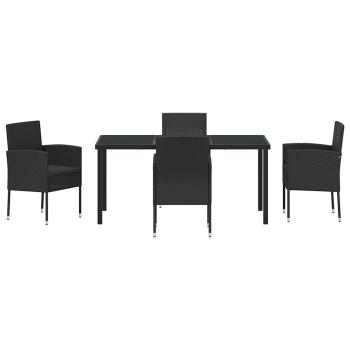 5-teiliges Garten Esstischset mit Kissen Schwarz Poly-Rattan
