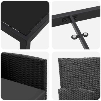 5-teiliges Garten Esstischset mit Kissen Schwarz Poly-Rattan