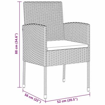5-teiliges Garten Esstischset mit Kissen Schwarz Poly-Rattan