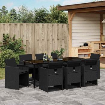 Garten Essgruppe 9 stk. Schwarz Poly-Rattan